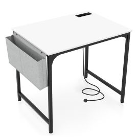 ELDMEREON Home Office Desk with Charging Station and Storage Bag-White
