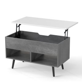 GRENWELL Lift Top Coffee Table with Hidden Compartment and Open Storage Shelves-Grey