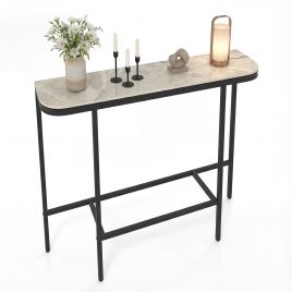 RAVOR Entryway Table with Faux Marble Top and Metal Frame for Hallway-Grey