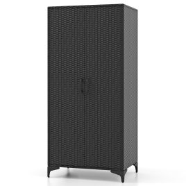 RATNA 2 Door Rattan Wardrobe Black - 72cm