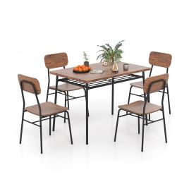 MYRI Dining Table Set for 2/4 with Metal Frame and Storage Rack-Coffee-Size 2