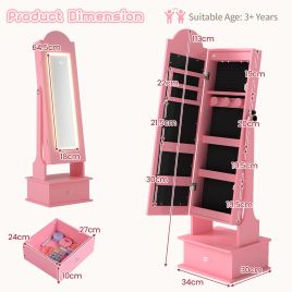 ZVORA Kids Jewelry Cabinet Children Jewelry Organizer with Lights-Pink