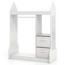 RIORA Kids Play Armoire Dresser with Acrylic Mirror Cloth Hanger-White