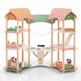 Kids Dollhouse - Multi-Layer Wooden Dollhouse Versatile Kids Playhouse Toy with 7-Room-Colourful