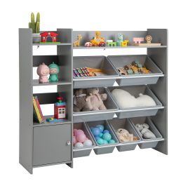 Bookcase - Kids Bookshelf Toy Storage Organizer with Storage Boxes and Open Shelves-Grey