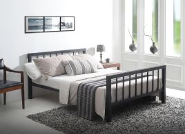 Double Bed - METRANO 4ft6 Metal Bed Charcoal Black