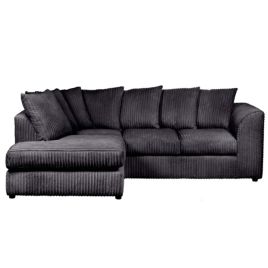 MONA Jumbo Cord 4 Seater L Shaped - Left Hand Facing Corner Sofa - Black