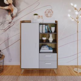 Bitternut 2 Drawer 1 Door Cabinet - White and Oak