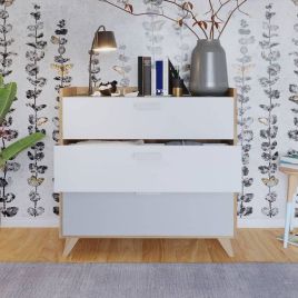 MOIRA Oak Finish Chest of Drawers - Medium-sized, 3 Drawers