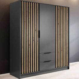 ORION 3 Door Wardrobe with 2 Drawers Dark Grey - 155cm
