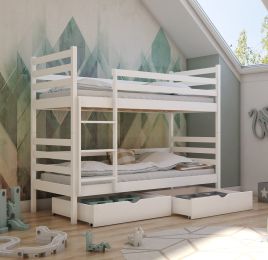 Naomi Wooden Bunk Bed with 2 Drawers Storage and Bonnell Foam Mattress - White