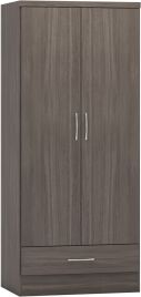 NEWBIGGIN 2 Door Wardrobe with 1 Drawer Grey Oak - 78cm