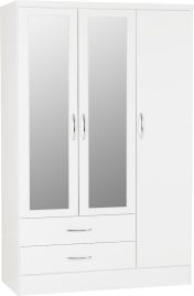 NEWBIGGIN 3 Door Mirrored Wardrobe with 2 Drawers White Gloss - 116cm
