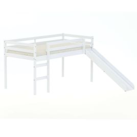 Pine Wood Midi Kids Sleeper Bed With Slide - White, Single 3ft
