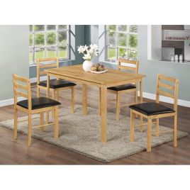 Coronado Classic Dining Set Solid Rubberwood with 4 Black PU Chairs in Natural Oak Finish