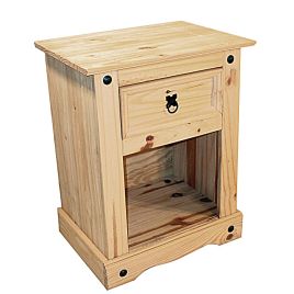 Bedside Table - WALTHAM 1 Drawer Nightstand Distressed Solid Waxed Light Pine 52cm