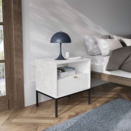 Bedside Table - GALADRIEL Nightstand White Matt 54cm