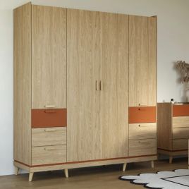 RAVEN 4 Door Wardrobe with 6 Drawers Oak - 190cm