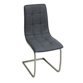 Modern Comfort Breckenridge Set of 2 Leather Effect Dining Chairs with Chrome Frame - Grey