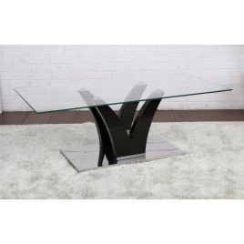 Contemporary Brilliance Climax Glass Top Coffee Table with Black High Gloss and Stainless Steel Base