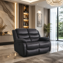 ASHBYNE Faux Leather 2 Seater Manual Recliner Sofa - Black