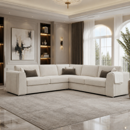 Cantrell Soft Chenille Fabric Large Corner Sofa - Beige