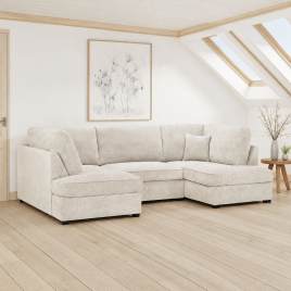 BEXON Boucle Fabric 5 Seater U Shaped Corner Sofa - Beige