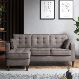 DREXTON Fabric 4 Seater Corner Sofa - L Shaped - Reversible Facing - Pewter