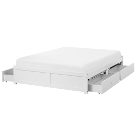 BRUXINA Double Wooden Bedframe with Storage Drawers - White