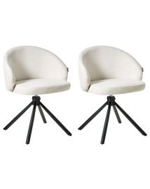 EDWELL Fabric Set of 2 Dining Swivel Chairs - Off White