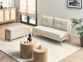 BOJAXO Fabric 2 Seater Sofa Sets with Bench - Beige
