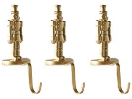 DRAYDON Set of 3 Nutcracker Christmas Stocking Holders - Gold