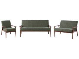 COLBOURNE Fabric 3 Seater 2 Seater and Armchair Sofa Set - Green with Dark Oak