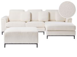Left Hand Boucle Corner Sofa with Ottoman White OSLO
