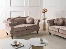 BAPIVO Velvet 2 Seater Sofa - Taupe