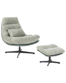 Swivel Armchair TOVIK with Footstool Fabric Light Green