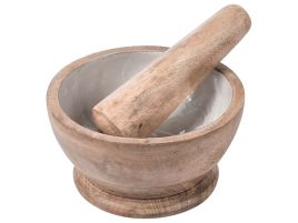 LAWFORDON Mango Wood Mortar and Pestle - White with Oak