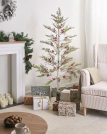 VASSLENA Artificial Christmas Tree LED Decoration 160cm - White and Red