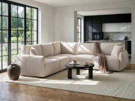 KACOVI Boucle Fabirc 5 Seater L Shaped Corner Sofa - White, Left Hand Facing