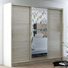 SYDNEY 3 Door Mirrored Sliding Wardrobe with 2 Drawers Light Oak - 250cm