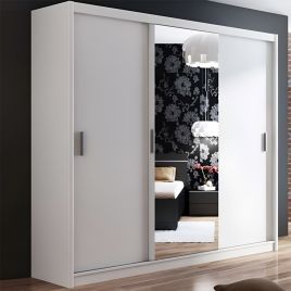 SYDNEY 3 Door Mirrored Sliding Wardrobe with 2 Drawers White - 250cm