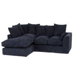 PORTO Jumbo Cord 4 Seater L Shaped - Left Hand Facing Corner Sofa - Black