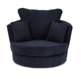 PORTO Jumbo Cord Swivel Chair - Black