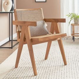 Wooden Chair with Rattan Braid Light Wood WESTBROOK