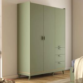 RAVEN 3 Door Wardrobe with 3 Drawers Green - 144cm