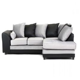DALPORT Velvet 4 Seater L Shaped - Right Hand Facing Corner Sofa - Black with Light Grey