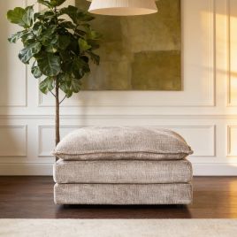 RIVINGTON Chenille Fabric Footstool - Beige