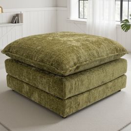 RIVINGTON Chenille Fabric Footstool - Green