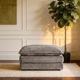 RIVINGTON Chenille Fabric Footstool - Grey