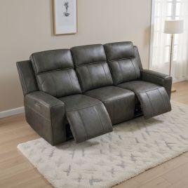 CALVIRO Leather 3 Seater Electric Recliner Sofa - Grey